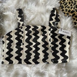 Cider black and white denim crop top NWT
